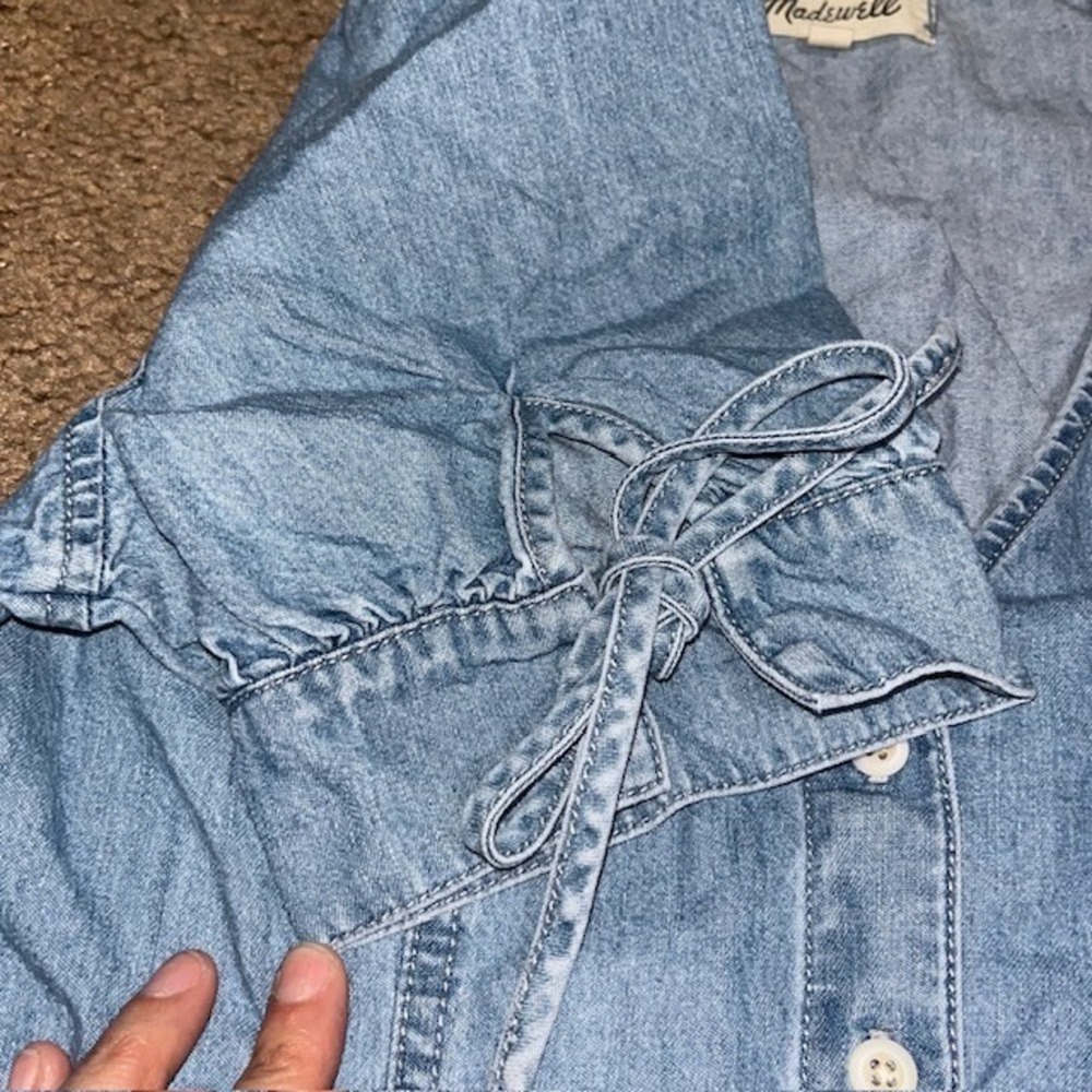 Madewell Tencel Denim Button-Front Tie-Sleeve Mini Dress Brannon Blue 2 - Picture 7 of 10